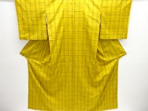 格子に抽象模様織り出し米沢紬着物・道中着アンサンブル